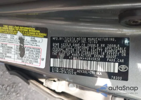 2004 Toyota Camry Xle from USA, damaged, VIN 4T1BE30K44U845926